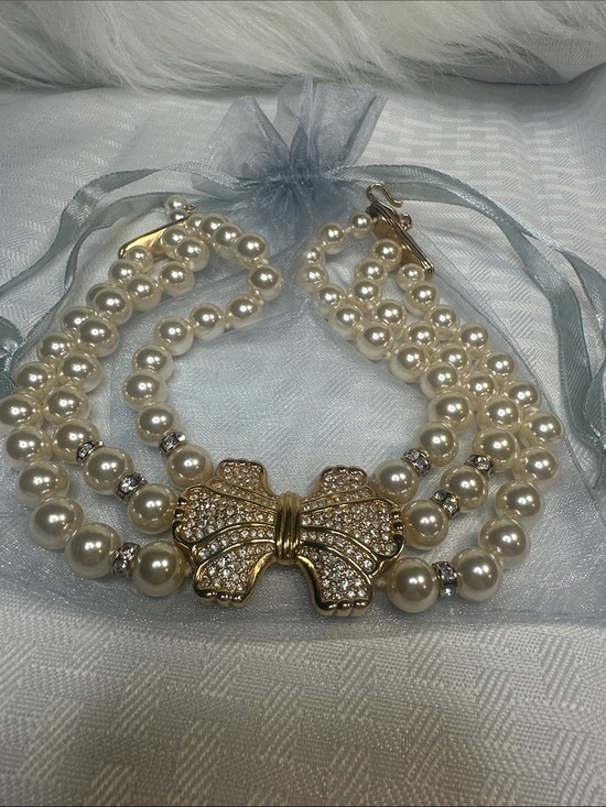 Swarovski Jewelry - Swarovski 3 strands pearls Necklace cubic zirconia gold pendant